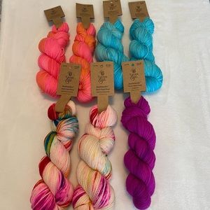 7 skeins of Authentic Yarn Bee hand dyed yarn bundle